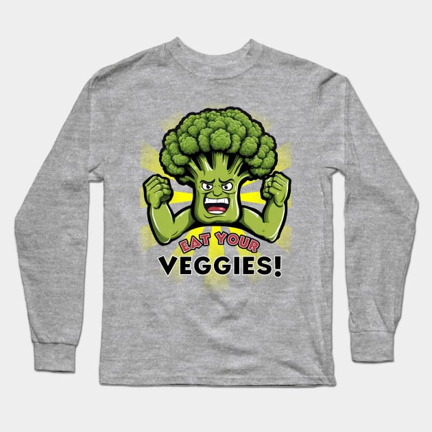 Eat Your Veggies Funny Broccoli Long Sleeve T-Shirt by DesignArchitect